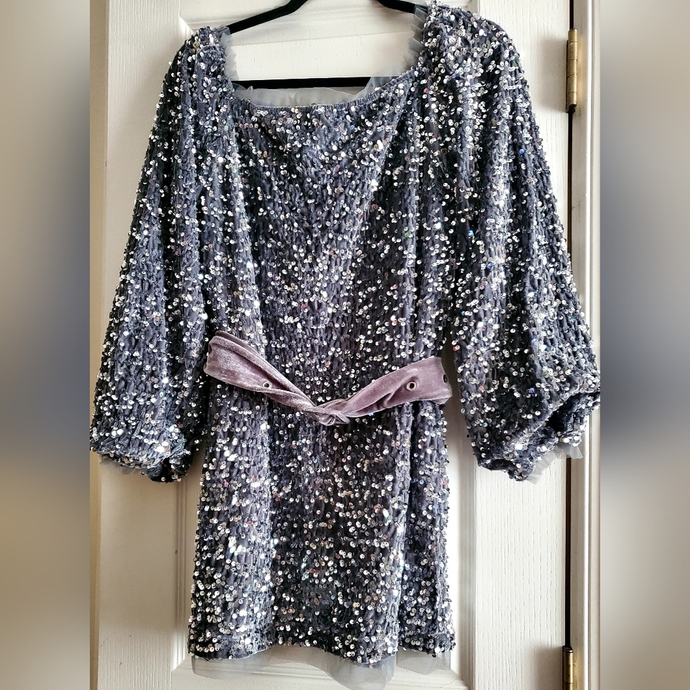 Sequin Embellished Dress with Belt